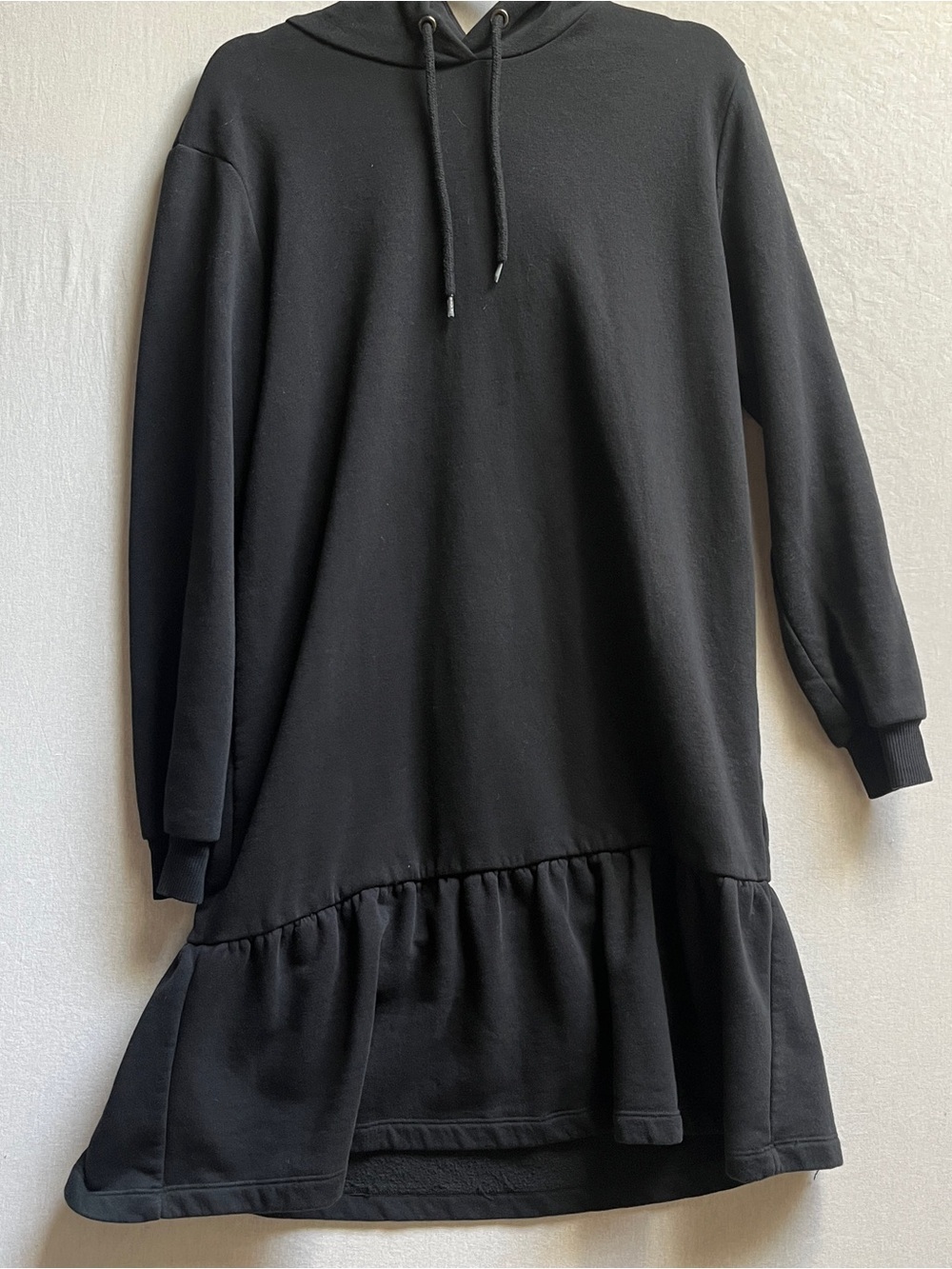 Kaffe Hoodie Sweatshirt Dress Drop Waist Ruffle Hem L